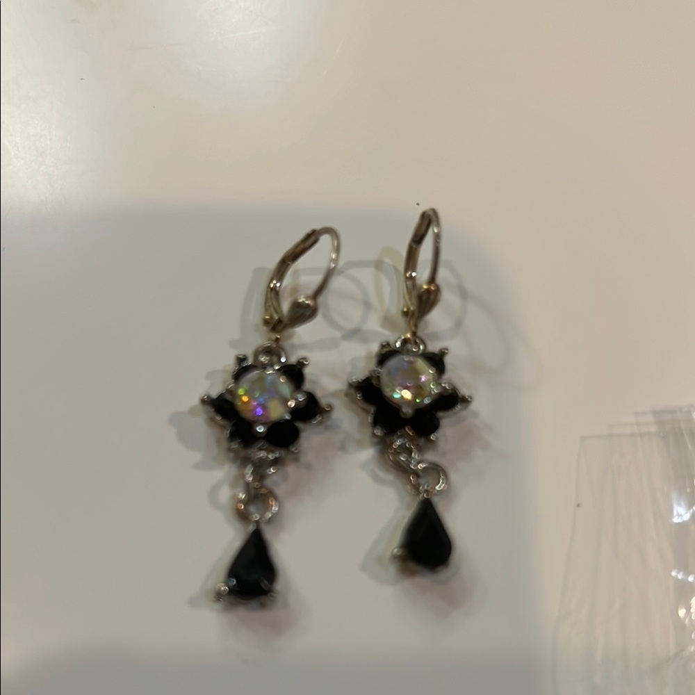 Elegant Silver and Black Drop Earrings